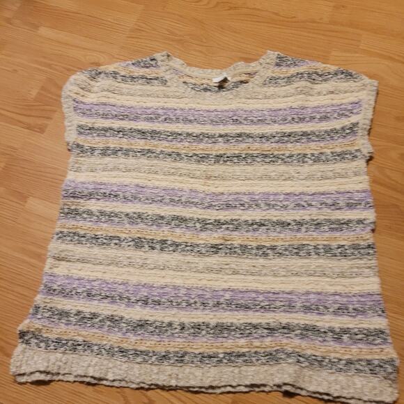 J. Jill Womens Striped Textured Short Sleeve Sweater BlousePastel Top L Sping - Picture 5 of 7